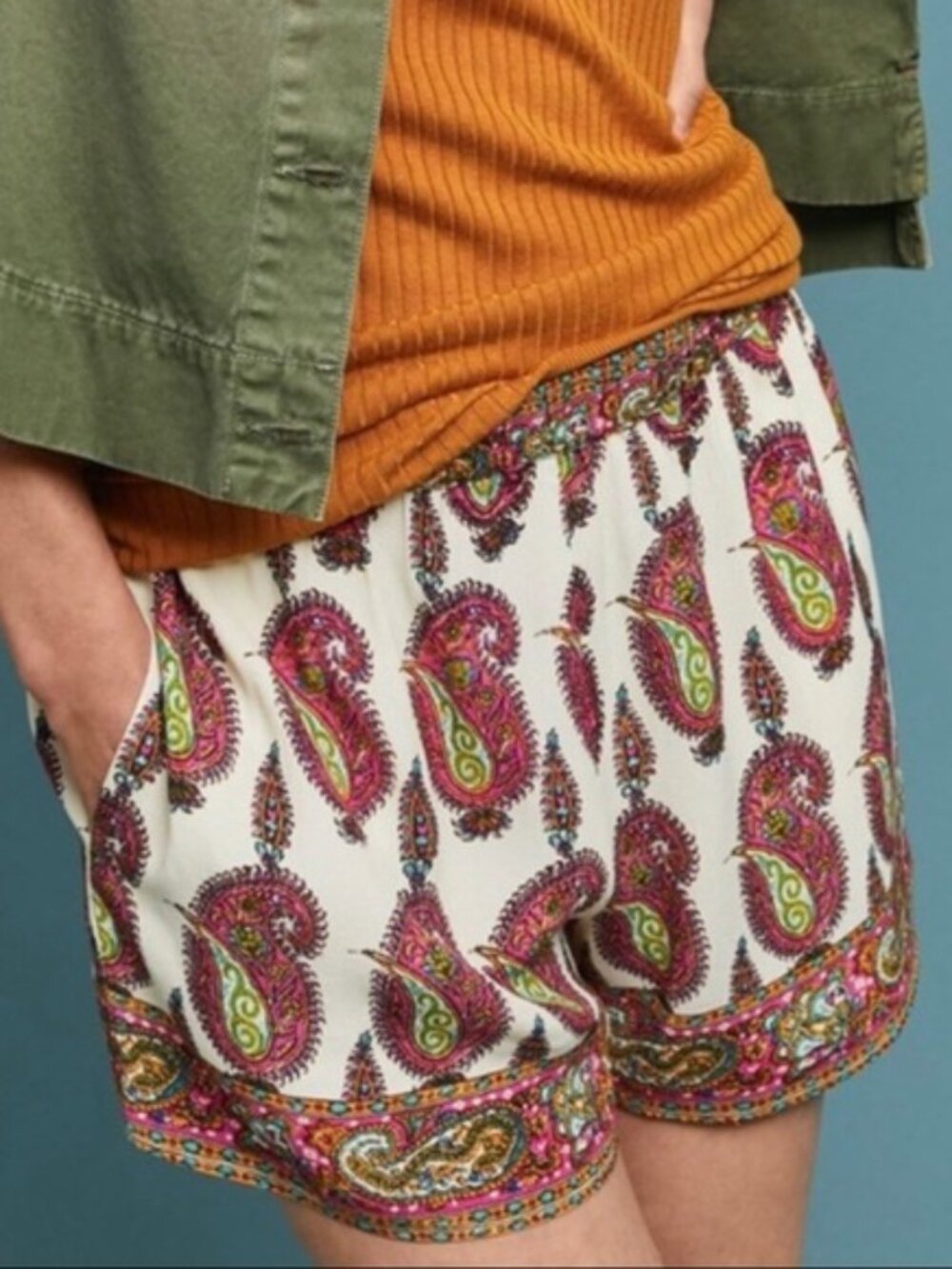 Anthropologie ETT:TWA | Cream Paisley Scarf Print Shorts | Size Small